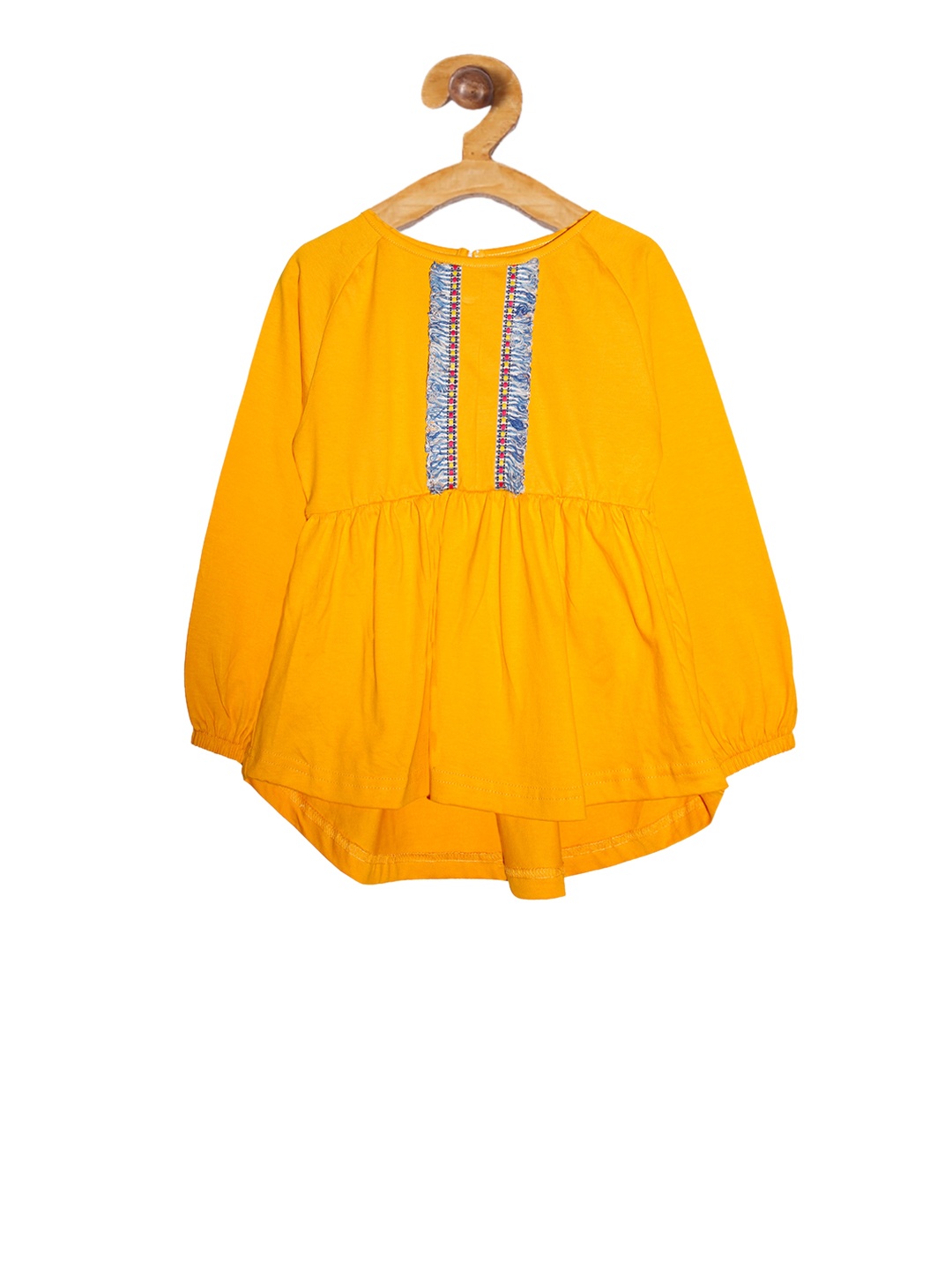 

KiddoPanti Girls Yellow Self Design A-Line Pure Cotton Top