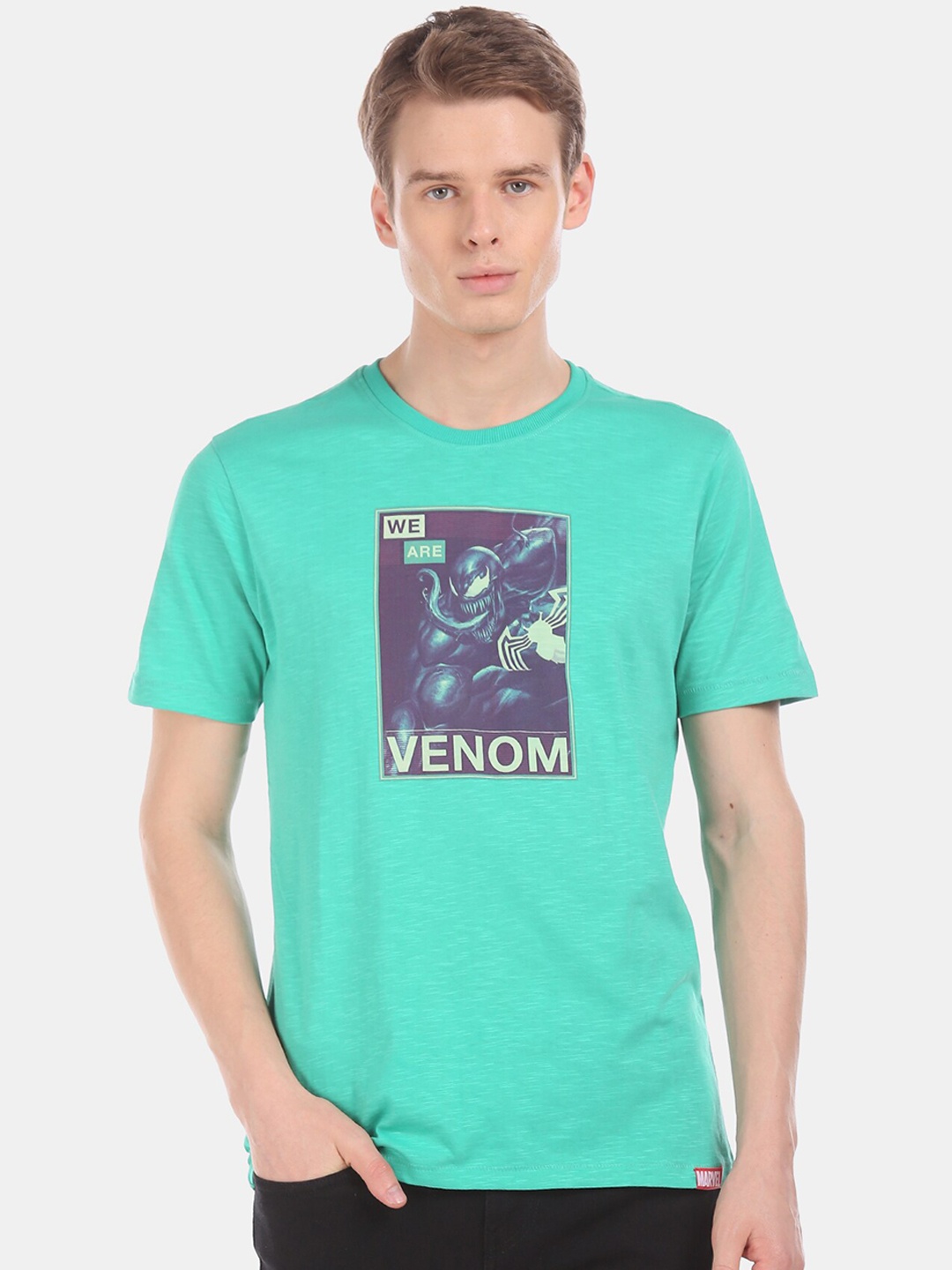 

Colt Men Sea Green Venom Printed Round Neck Pure Cotton T-shirt
