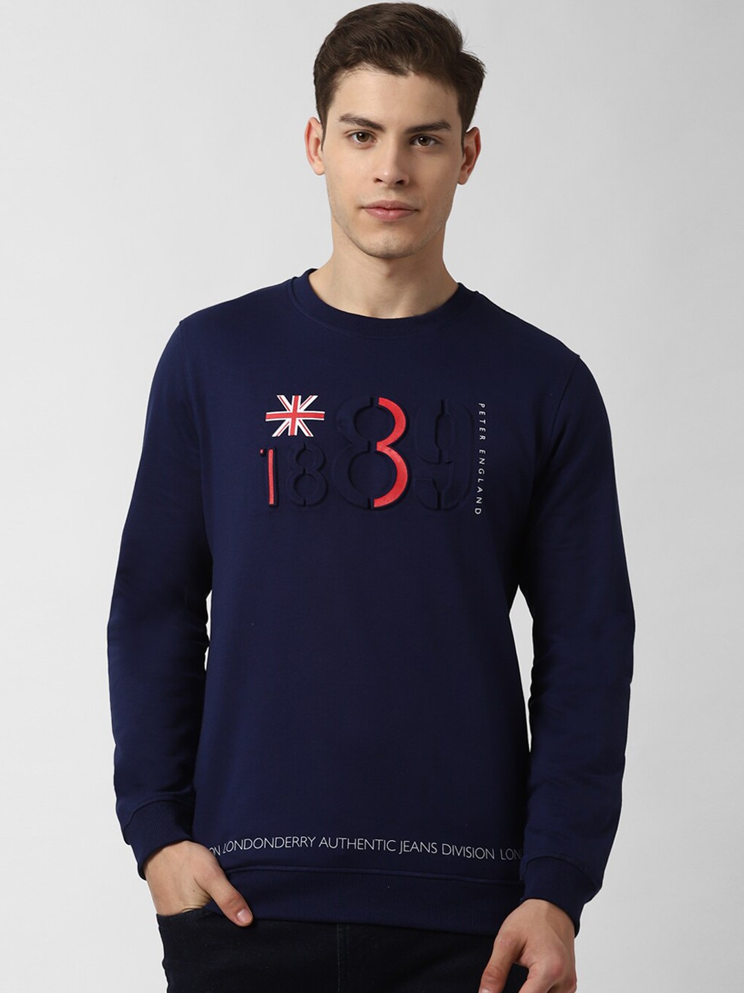 

Peter England Casuals Men Navy Blue Printed Sweatshirt
