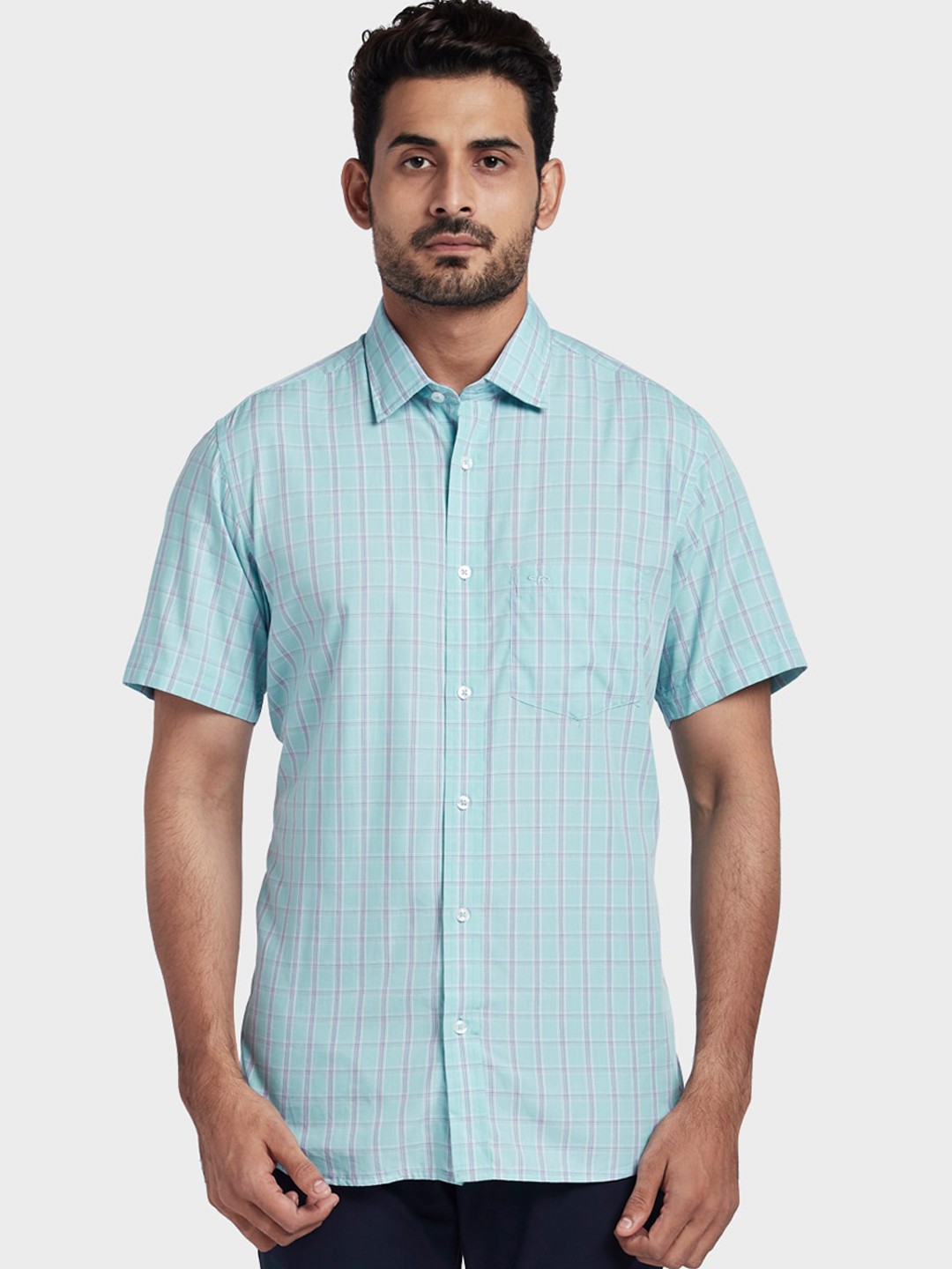 

ColorPlus Men Blue Tailored Fit Checked Casual Shirt