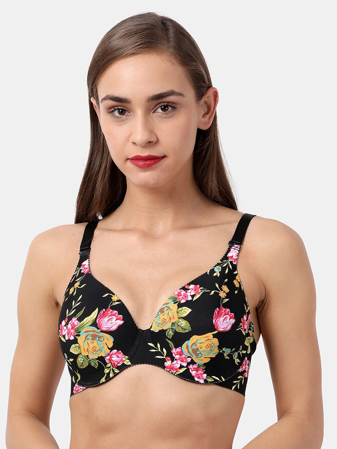 

shyaway Black & Pink Floral Printed Under-Wired Lightly Padded Everyday Bra SY91018