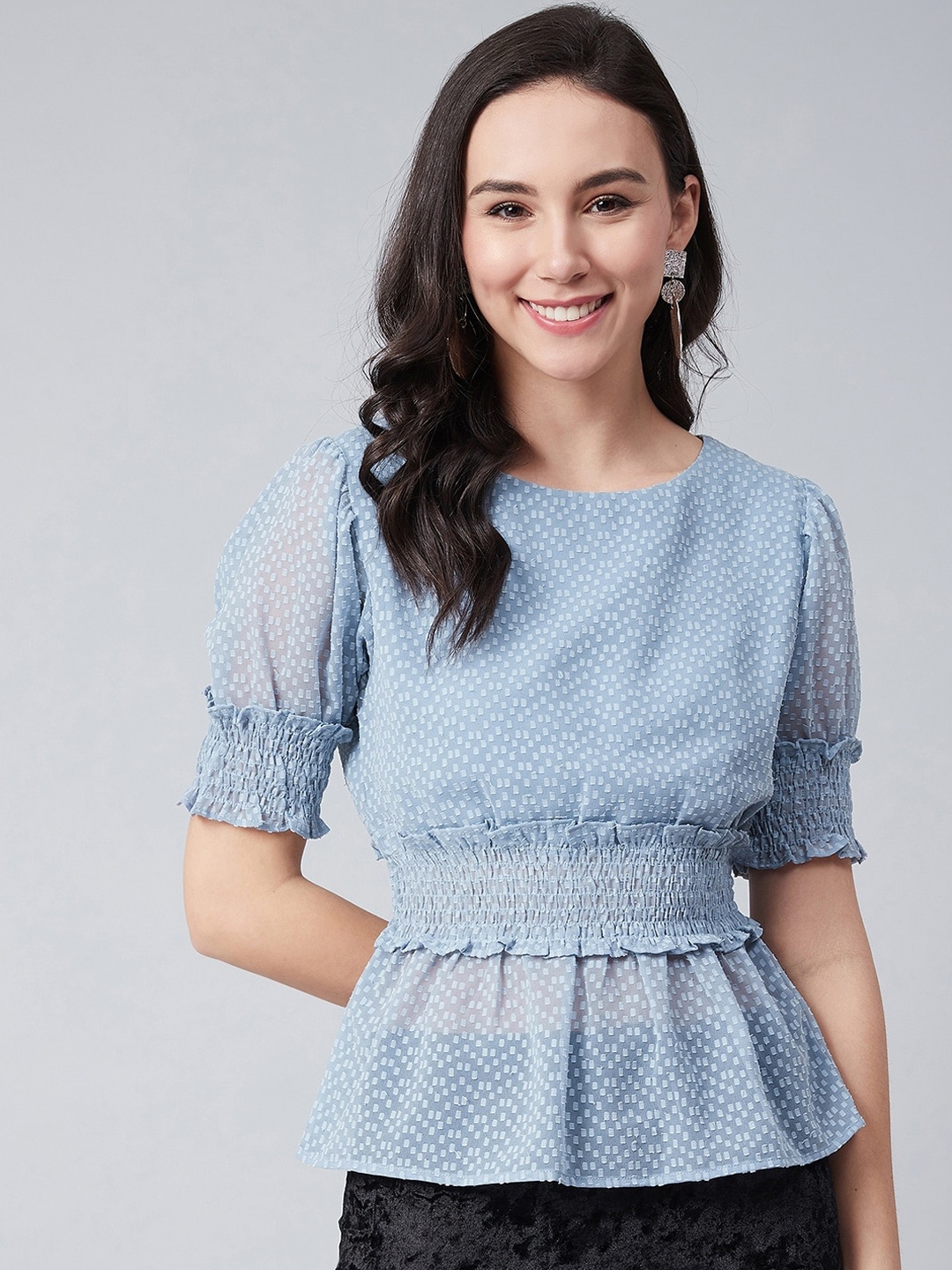 

Marie Claire Women Blue Self Design Cinched Waist Top