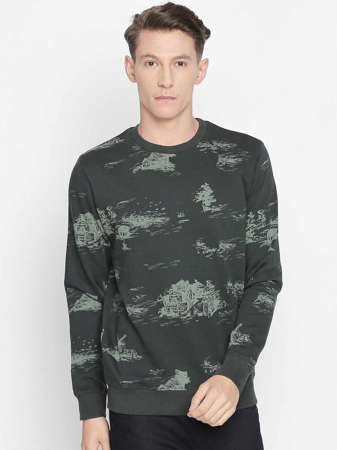 

Basics Men Green Printed Sweatshirt