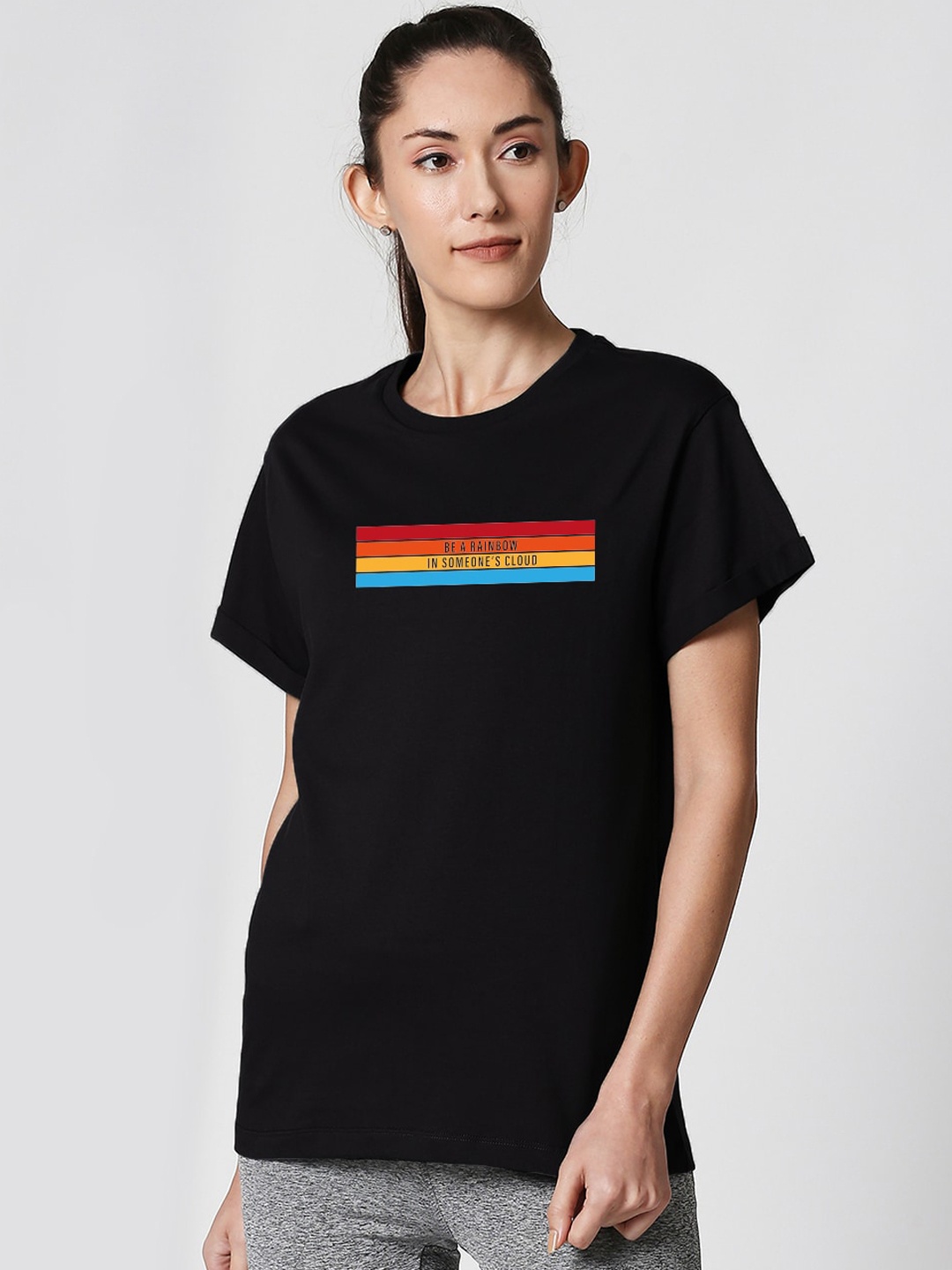 

Bewakoof Women Black Printed Round Neck Boyfriend T-Shirt