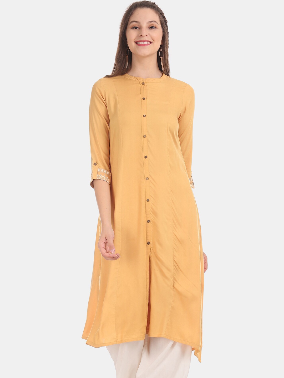 

Karigari Women Mustard Yellow Solid A-Line Kurta