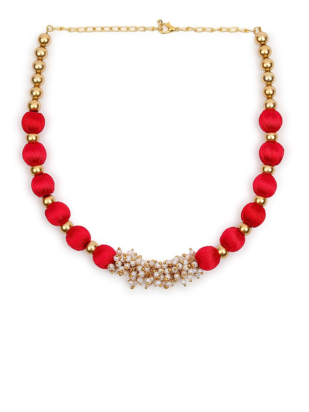

AKSHARA Gold-Colored & Red Beaded Handcrafted Choker Necklace
