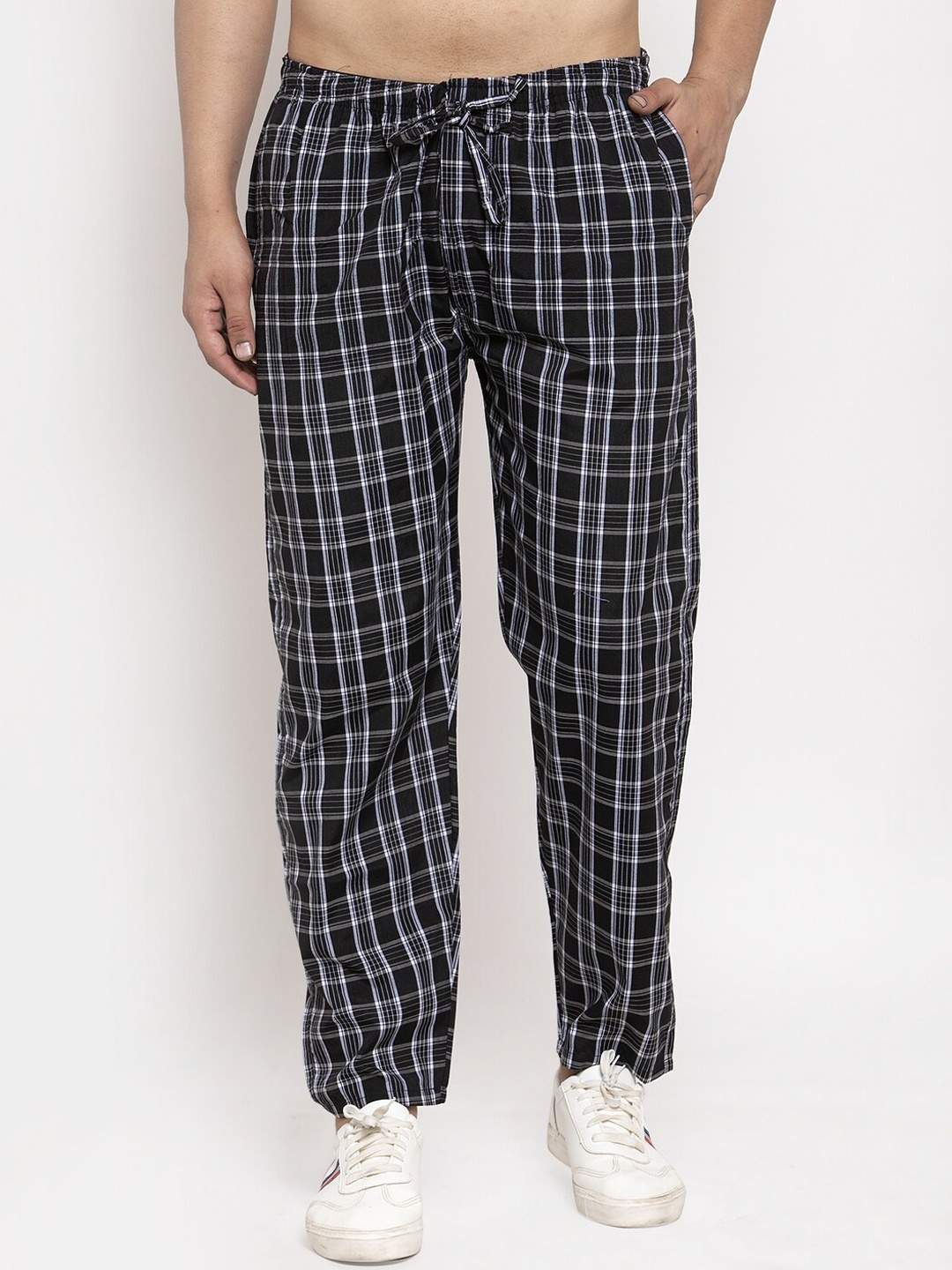 

JAINISH Men Black & White Checked Track Pants