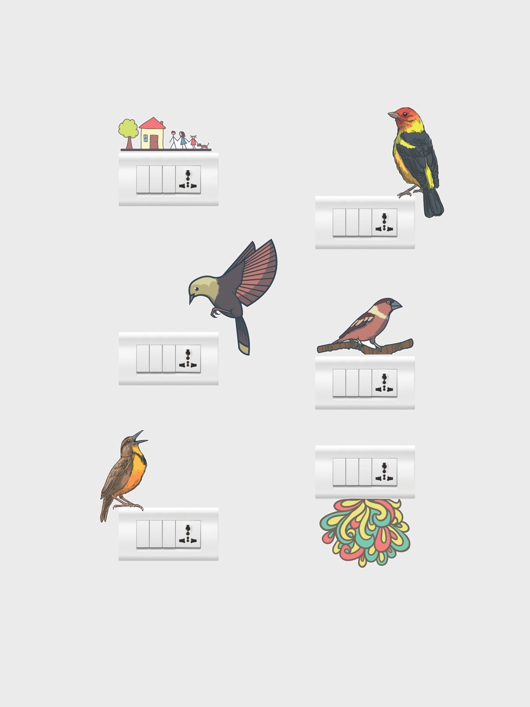 

rawpockets Multi Coloured Birds Art Combo Wall Stickers