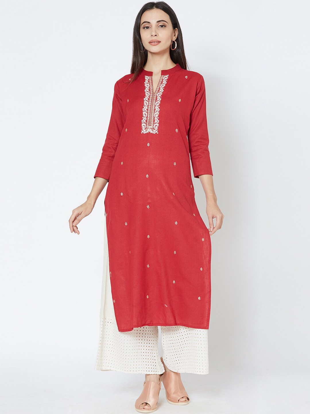 

FASHOR Women Maroon Yoke Design Straight Kurta