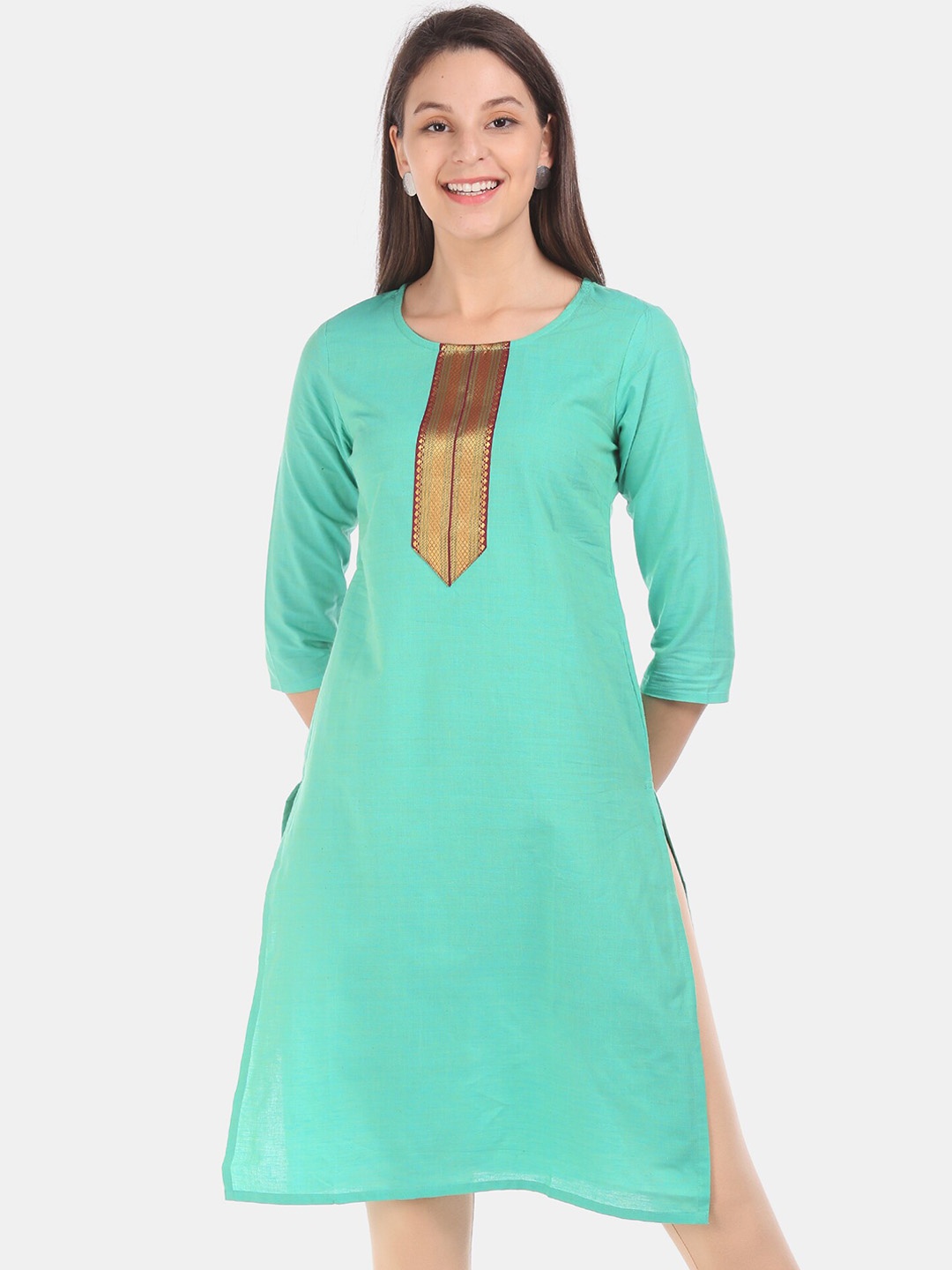 

Karigari Women Sea Green Solid Straight Kurta