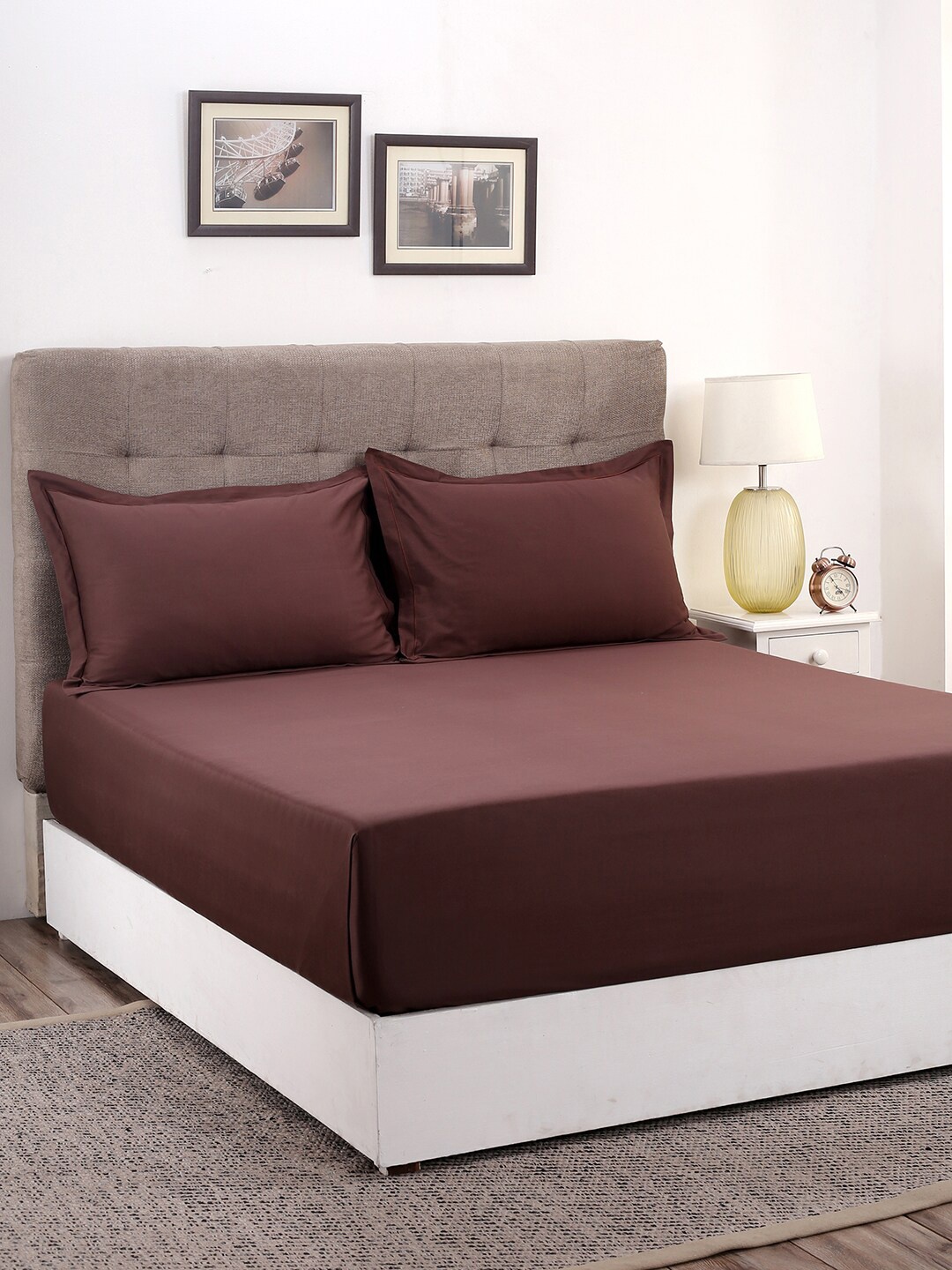 

MASPAR Brown Solid 400 TC Cotton 1 King Bedsheet with 2 Pillow Covers