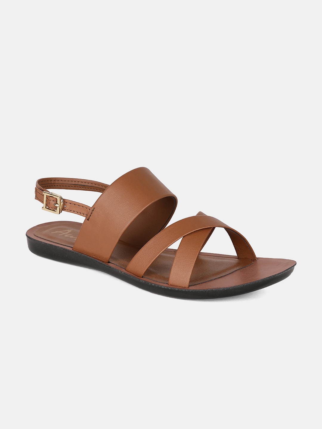 

AURELIA Women Tan Brown Solid PU Open Toe Flats