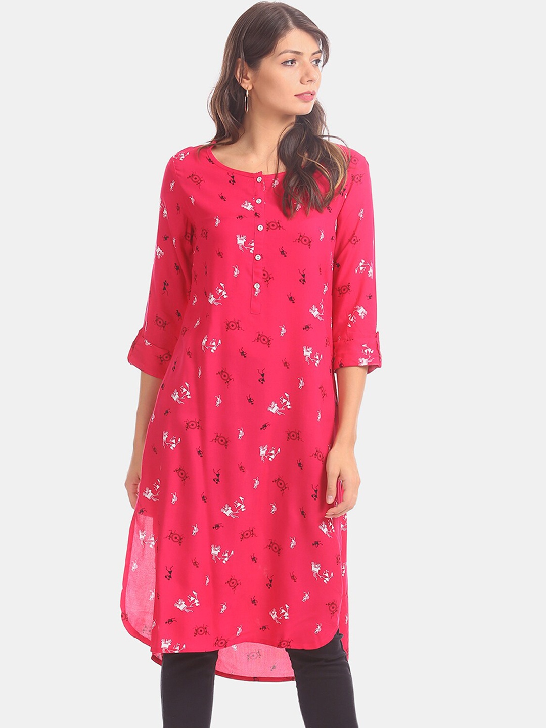 

Karigari Women Pink Printed Straight Kurta