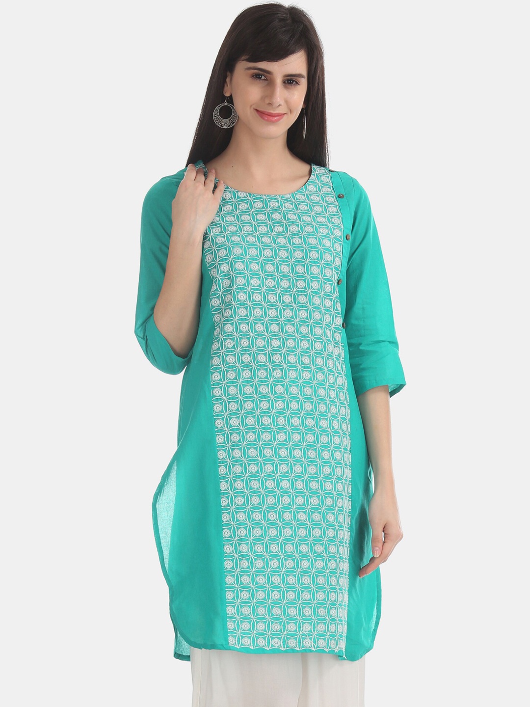 

Karigari Women Sea Green Embroidered Straight Kurta