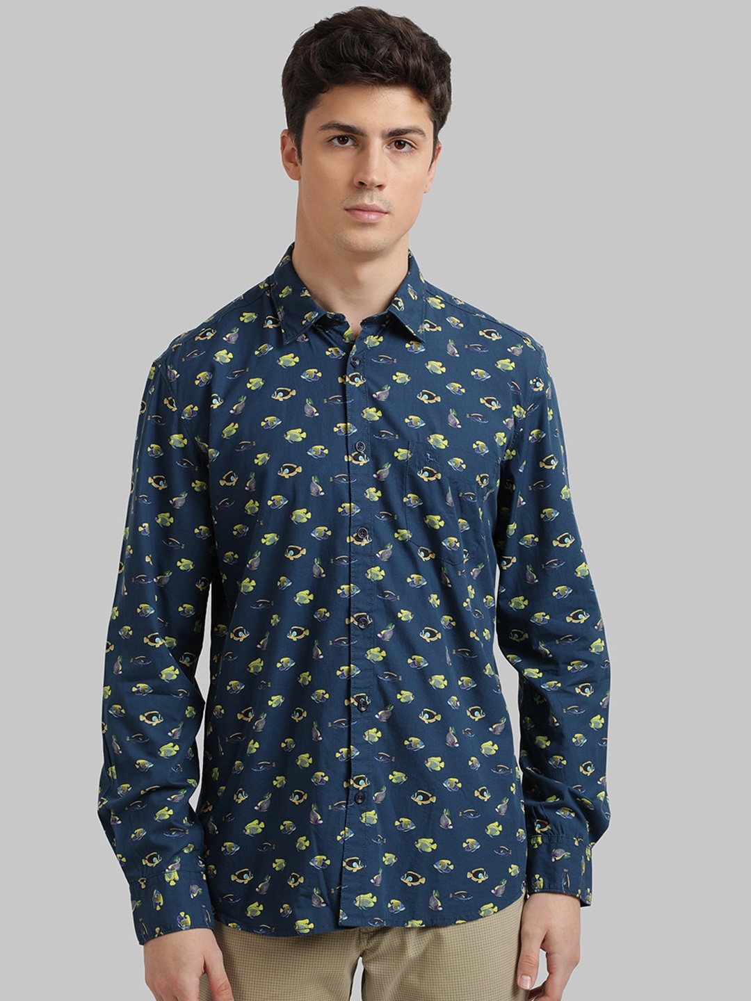 Parx Men Blue Slim Fit Printed Casual Shirt