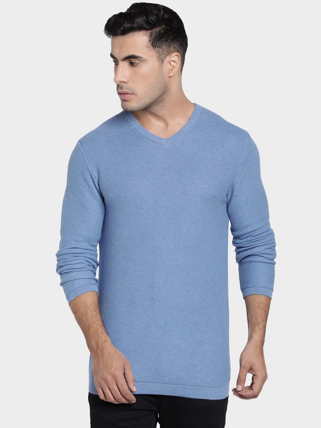 

Octave Men Blue Self Design Pullover Sweater