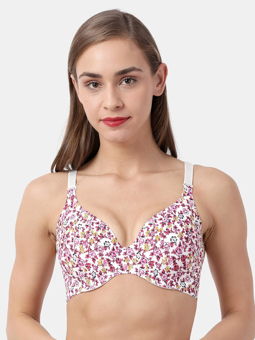 

shyaway White & Pink Printed Under-Wired Lightly Padded Everyday Bra SY91021