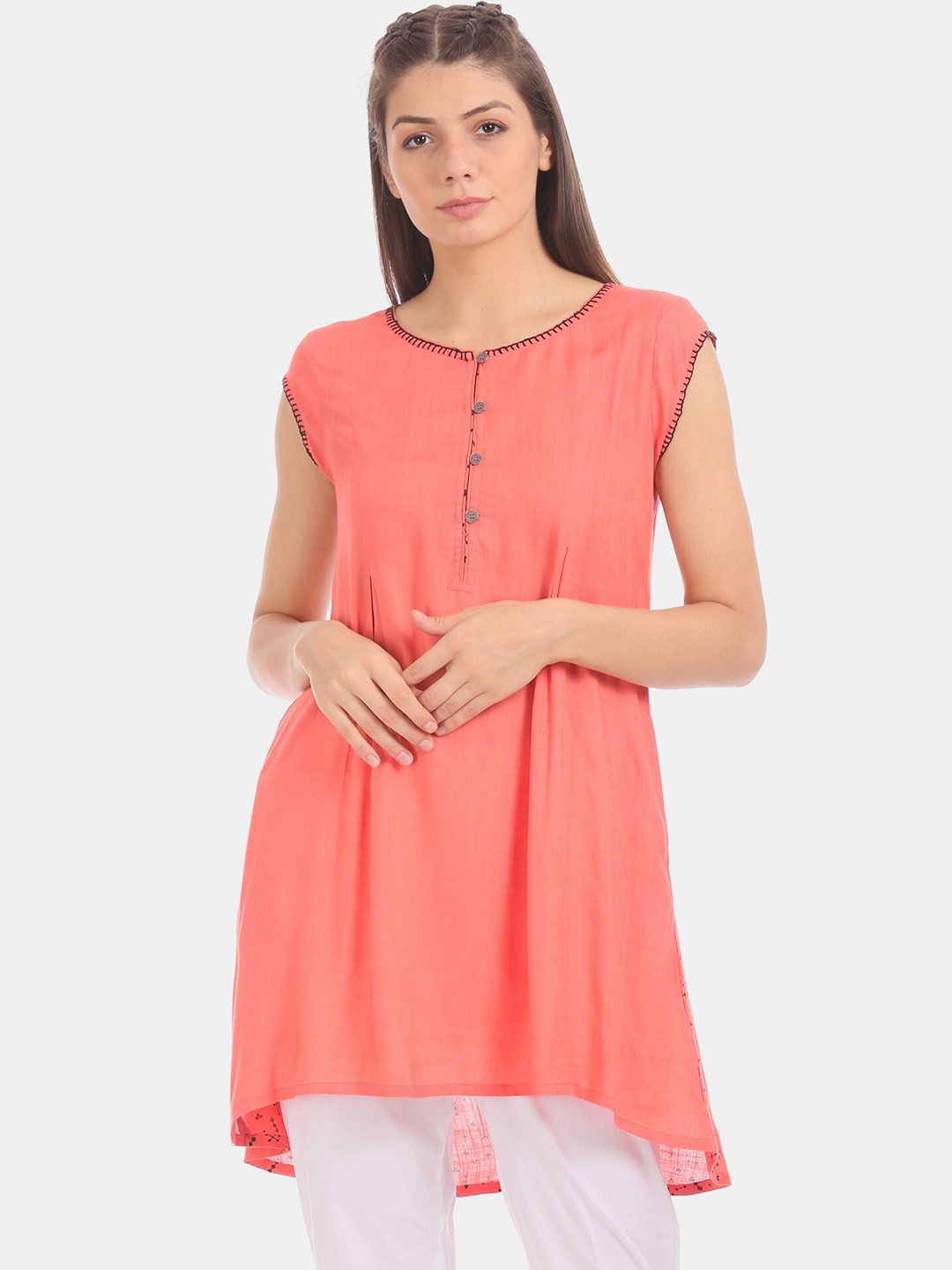 

Karigari Women Pink Solid A-Line Kurta