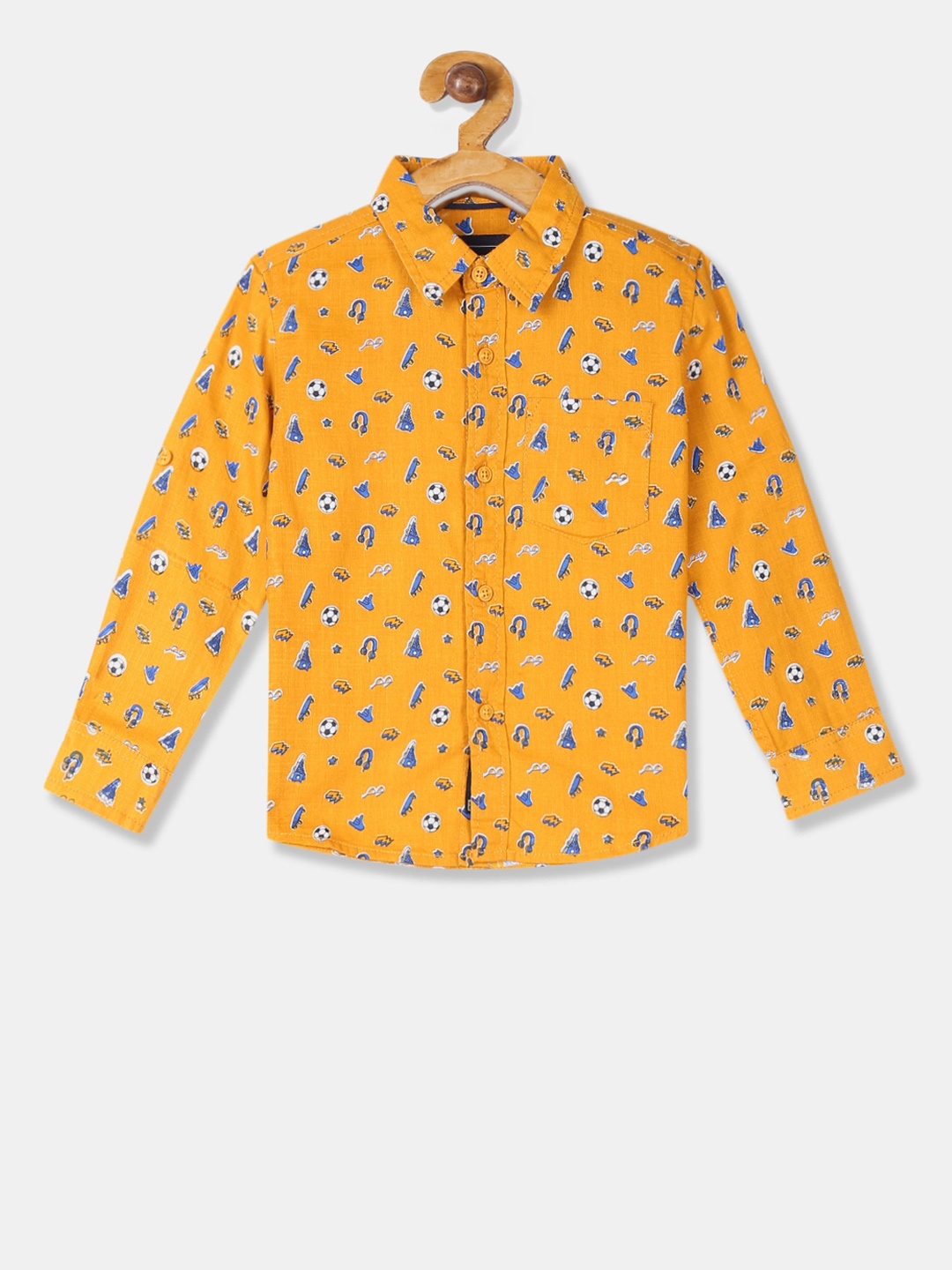 

Cherokee Boys Mustard Yellow & Blue Regular Fit Printed Casual Shirt