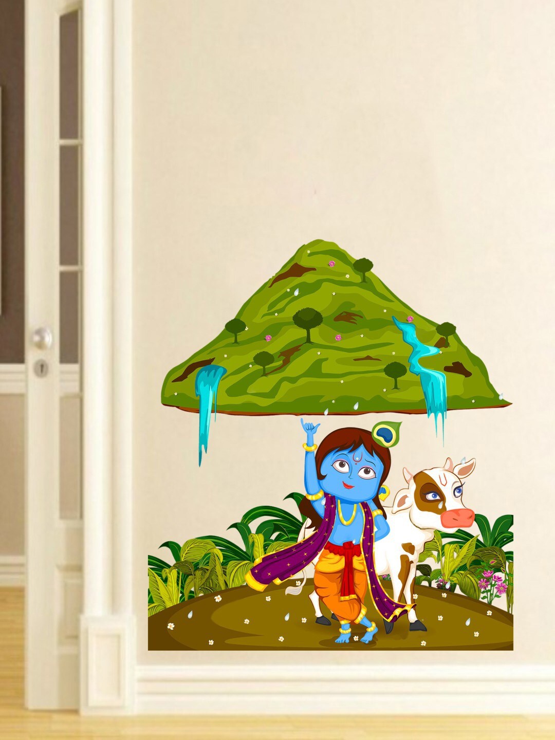 

rawpockets Krishna Lifting Hill Wall Stickers, Green
