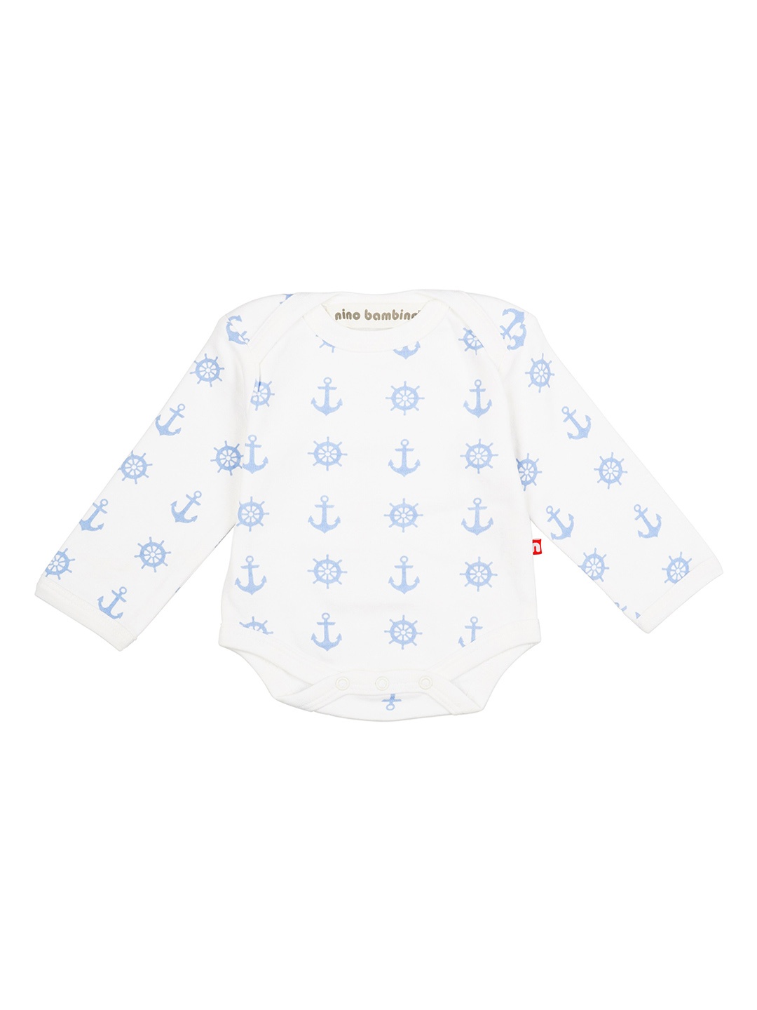 

Nino Bambino Infants White & Blue Printed organic Cotton Bodysuit
