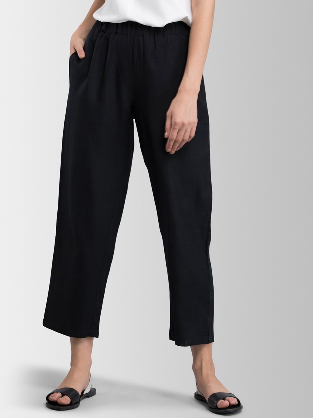 

FableStreet Women Black Regular Fit Solid Parallel Trousers
