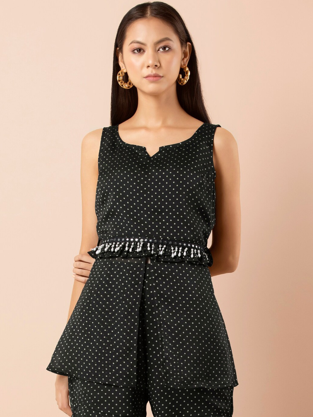 

INDYA Women Black & Grey Printed A-Line Kurti