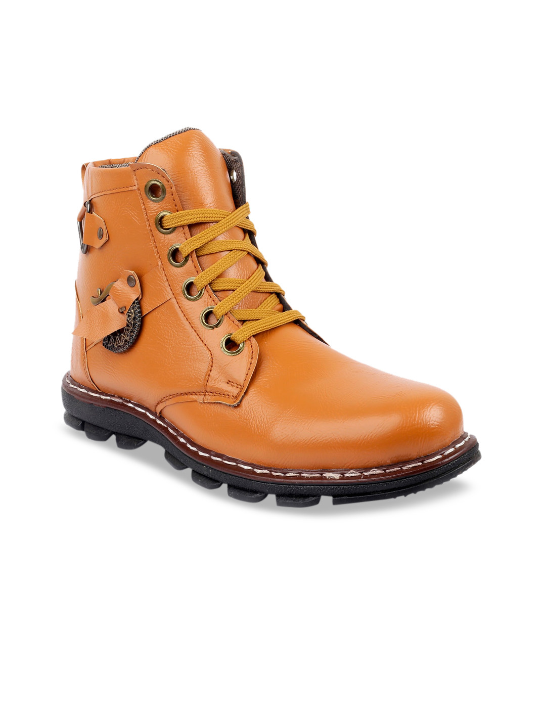 

Woakers Men Tan Brown Solid Mid-Top Flat Boots