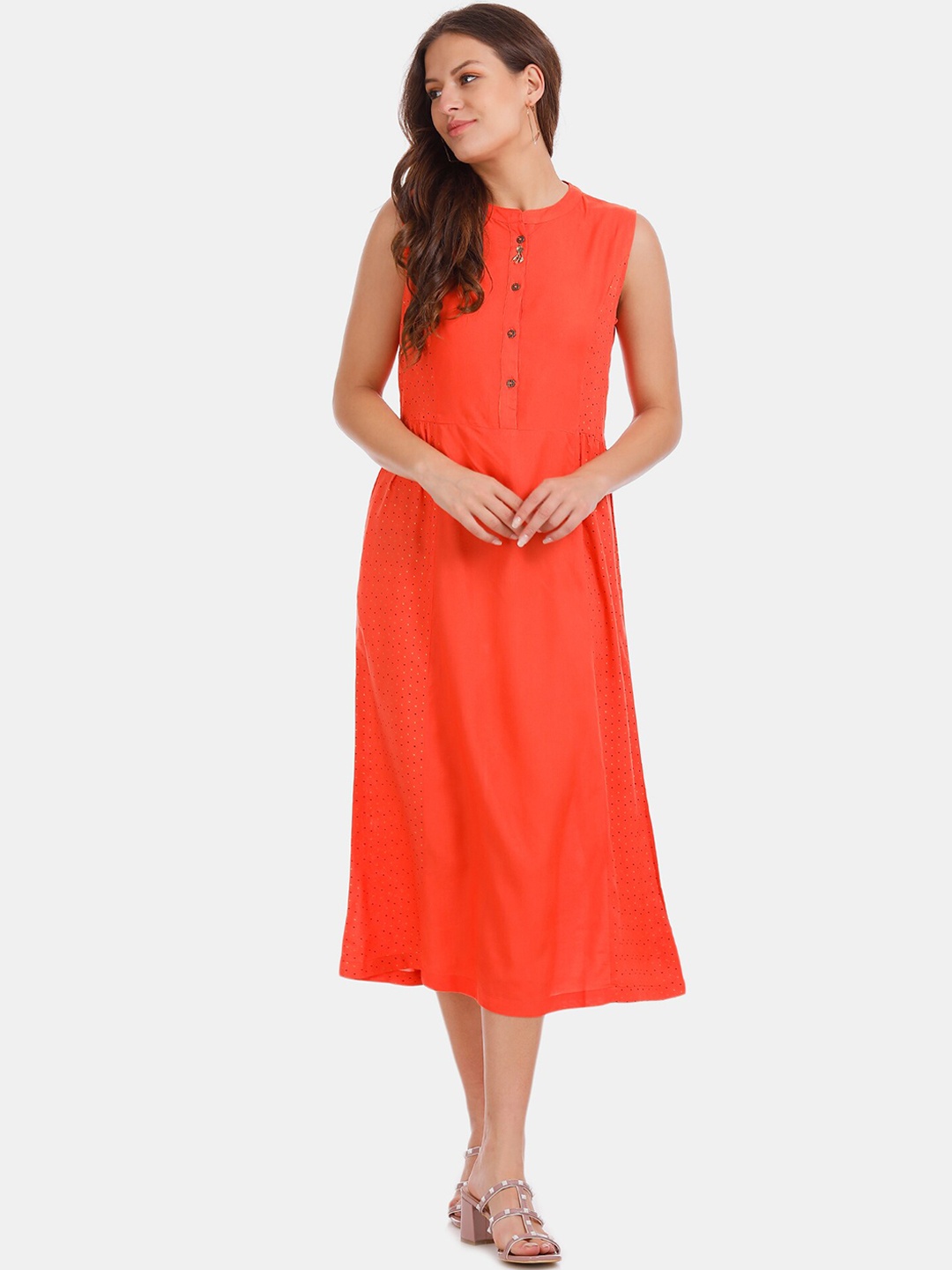 

Karigari Women Orange Solid A-Line Dress