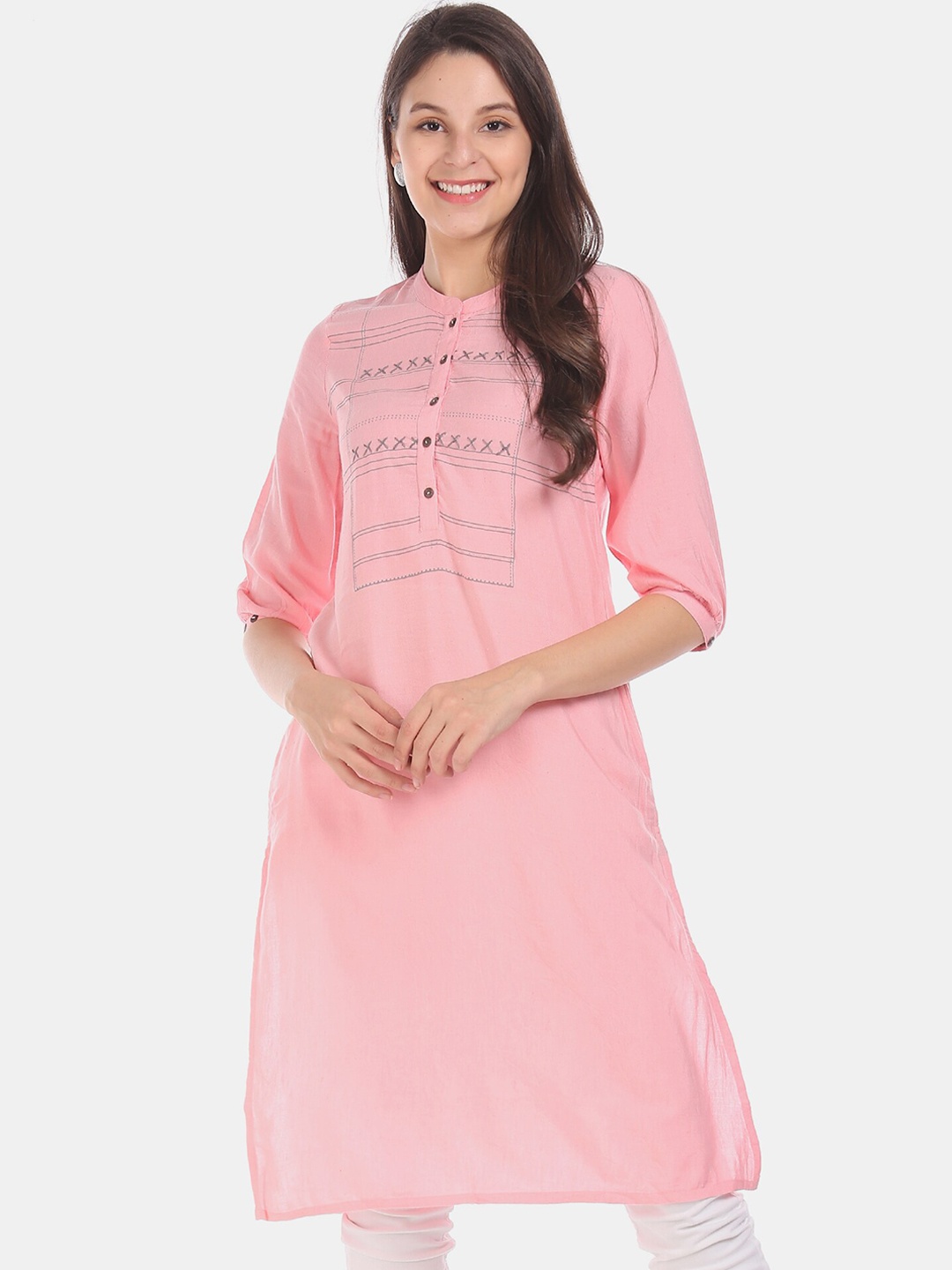 

Karigari Women Pink Yoke Design Straight Kurta