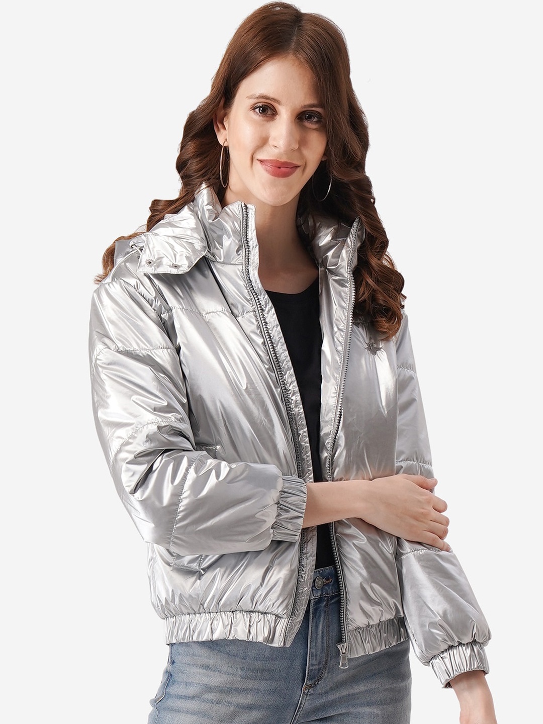 

Mode by Red Tape Women Silver-Toned Solid Puffer Jacket