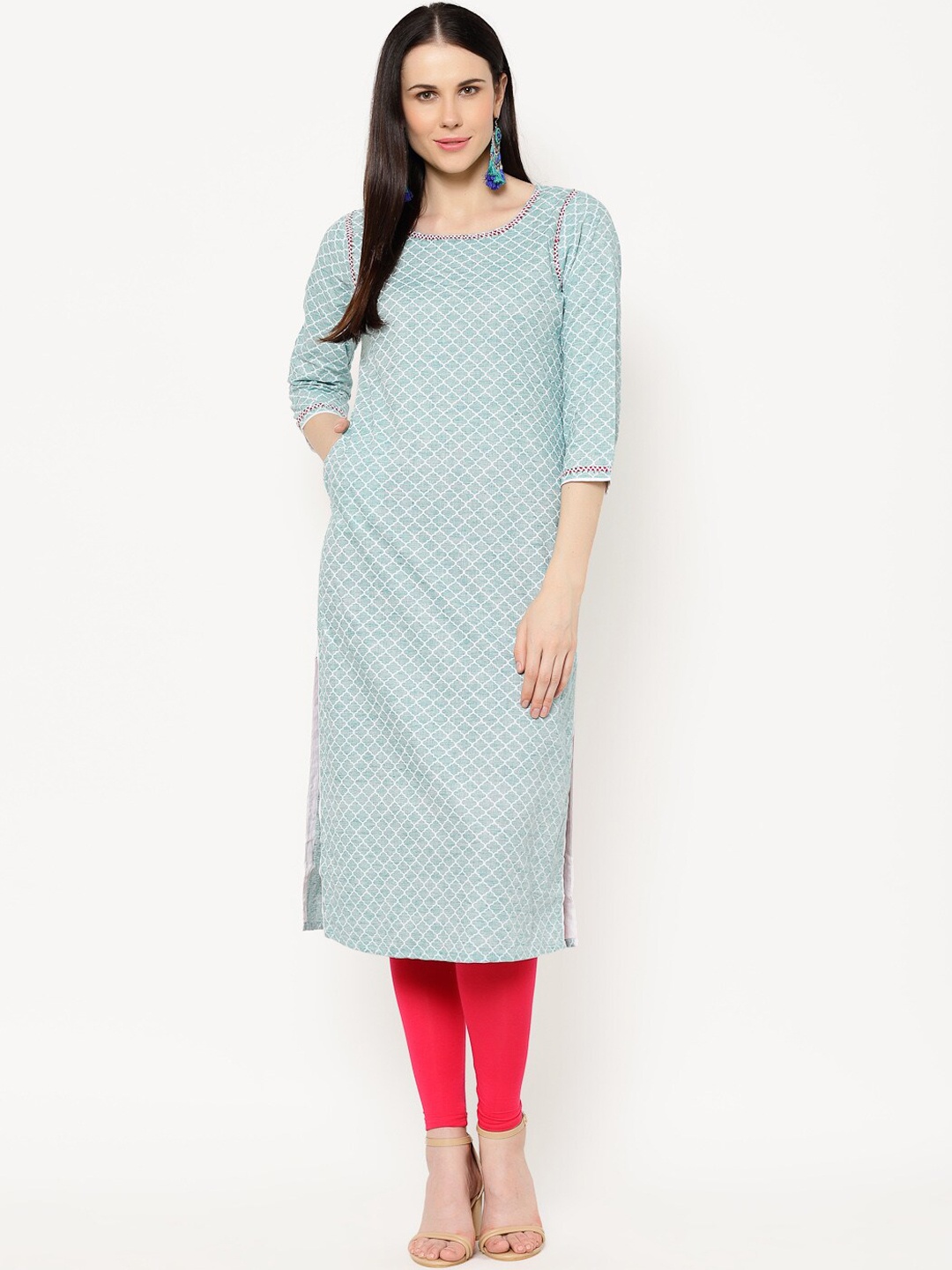 

Ramas Women Blue & Off-White Printed Straight Kurta