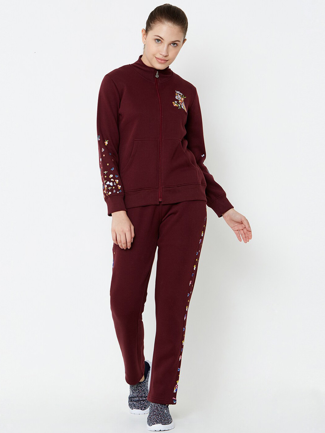 

Sweet Dreams Women Burgundy Solid Embroidered Tracksuit