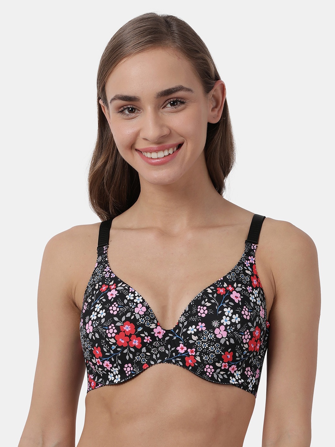 

shyaway Black & Red Floral Printed Under-Wired Lightly Padded Everyday Bra SY91035
