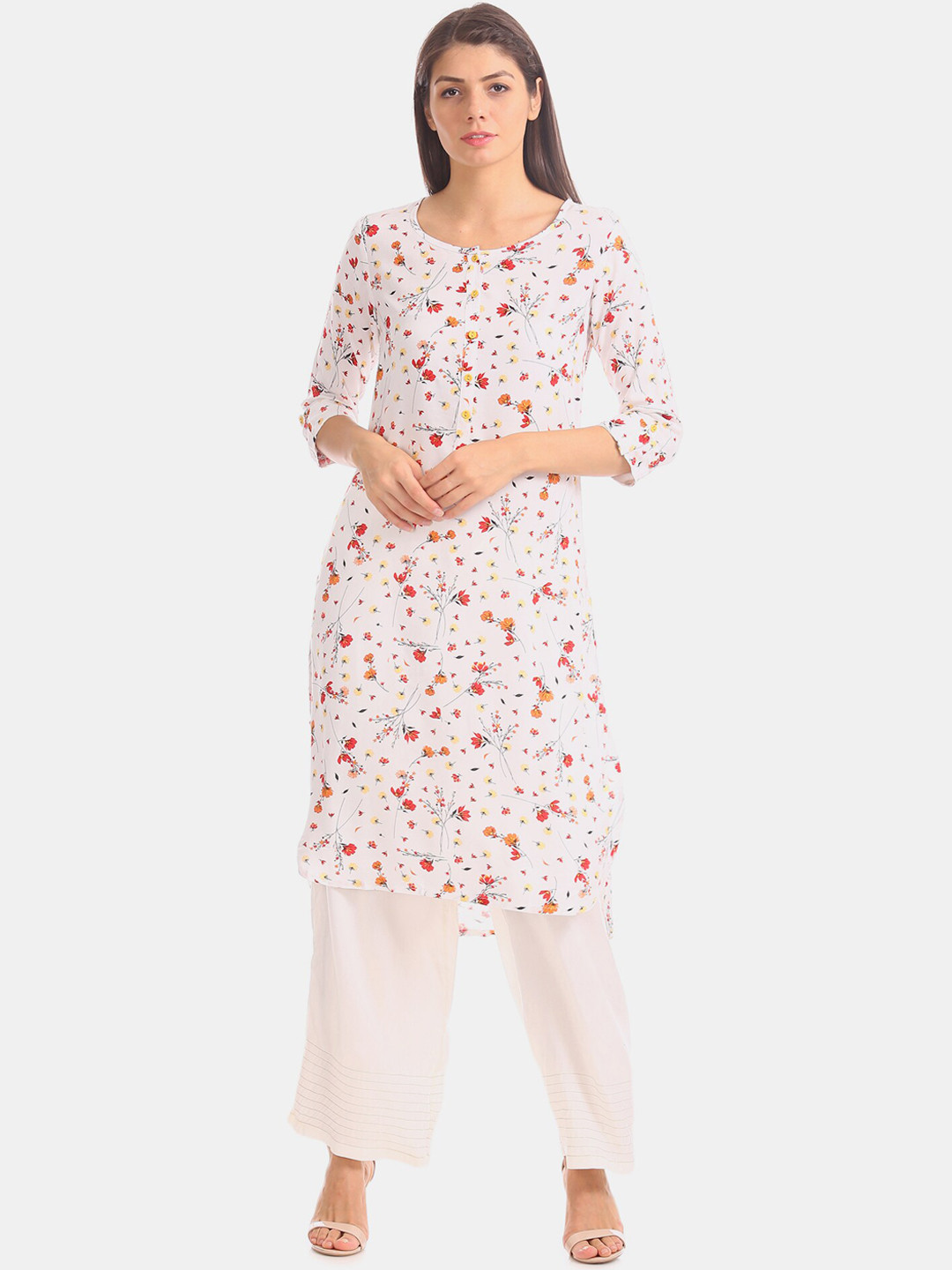 

Karigari Women Off-White & Red Printed Straight Kurta