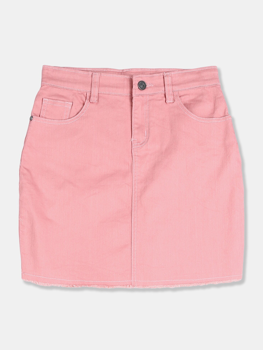 

Cherokee Girls Pink Solid Pencil Denim Skirt