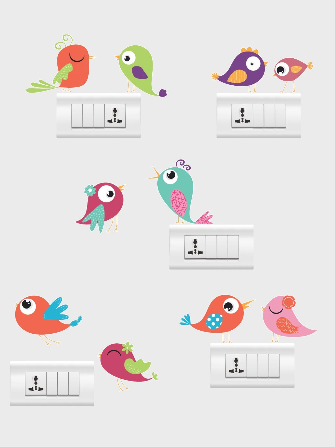

rawpockets Multicolored Cute Birds Combo Wall Stickers, Multi