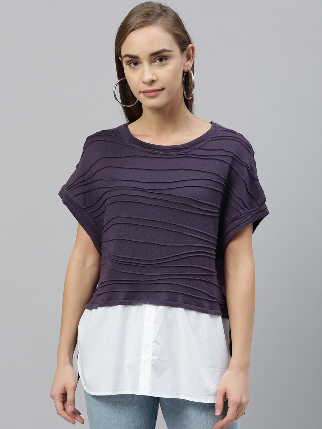 

RAREISM Women Blue Self Striped Top