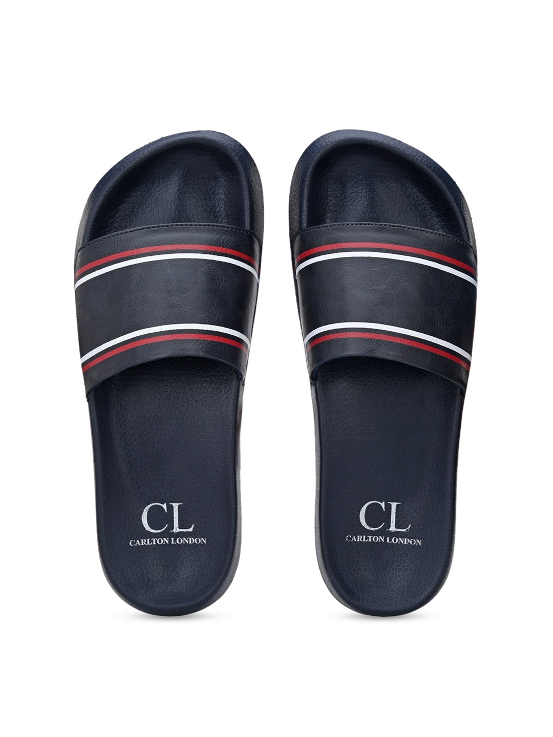 Carlton London Men Navy Blue Striped Sliders