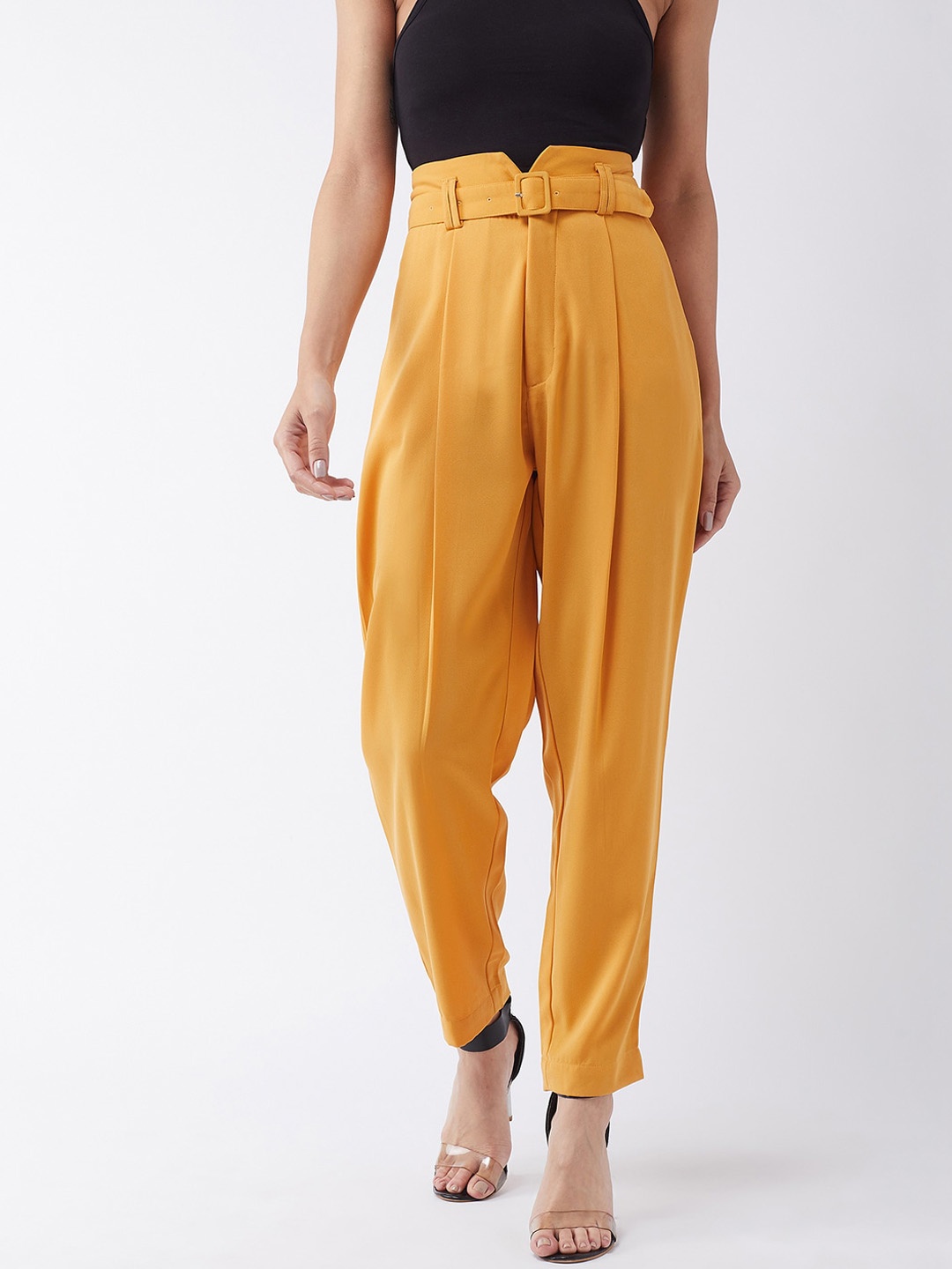 

MAGRE Women Mustard Yellow Regular Fit Solid Regular Trousers