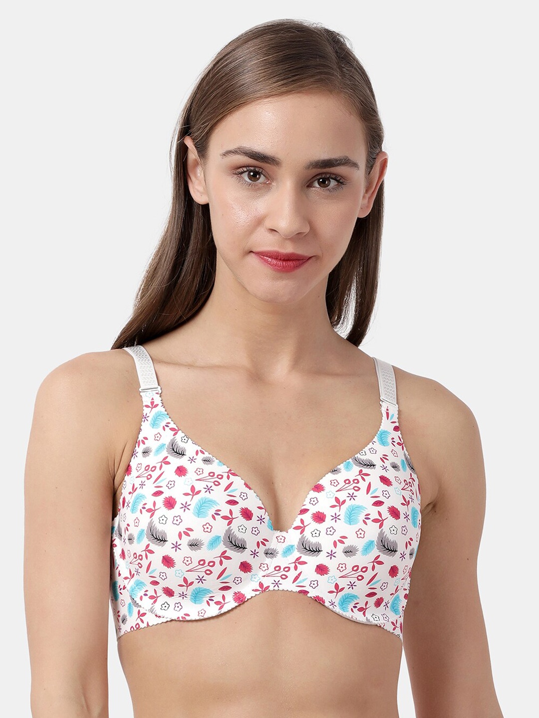 

shyaway White & Red Floral Printed Under-Wired Lightly Padded Everyday Bra SY91027