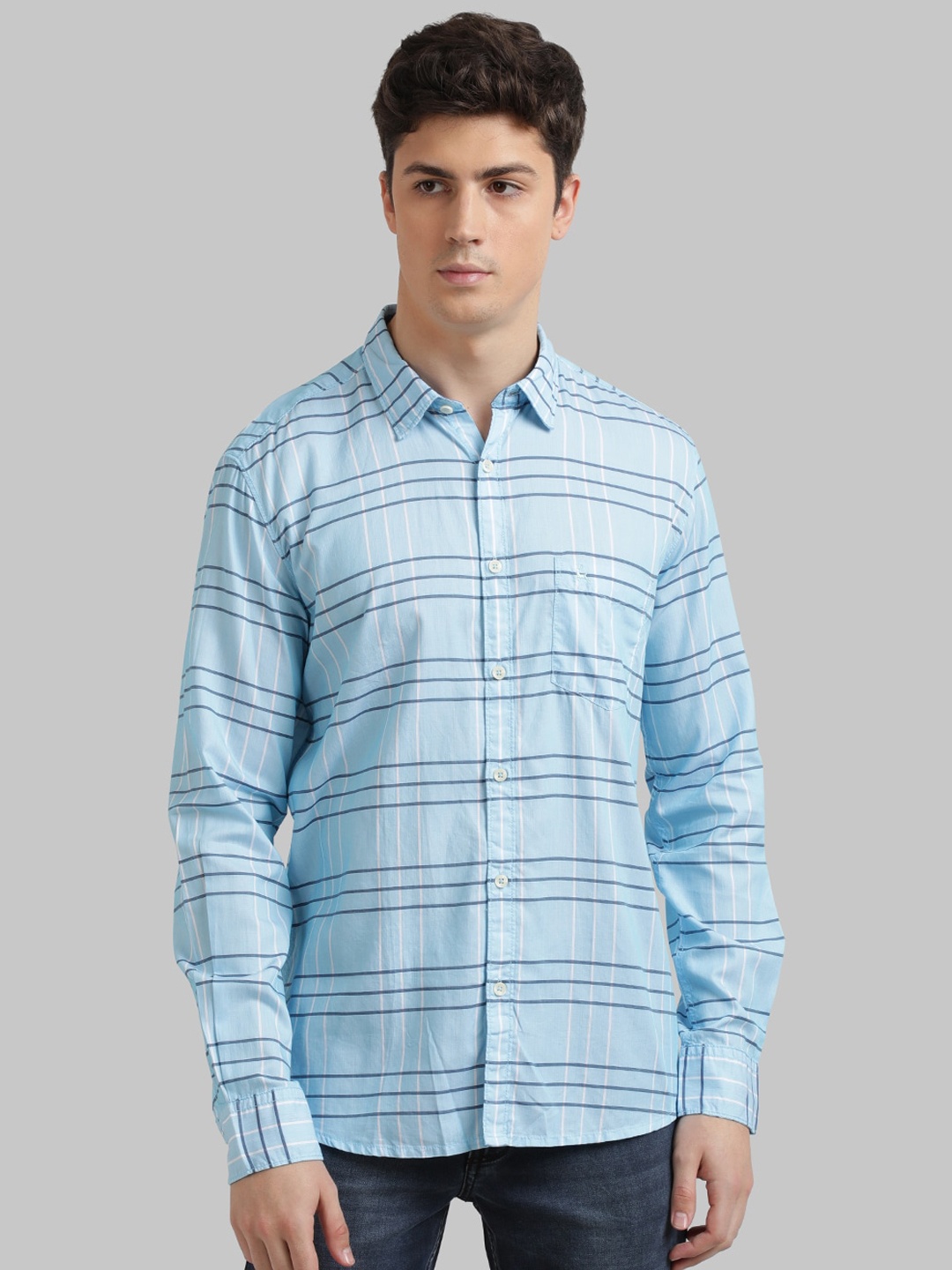 Parx Men Blue & Black Slim Fit Checked Casual Shirt