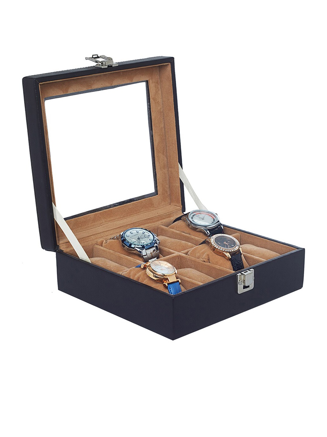 

Leather World Unisex 8 Slots Black Watch Organiser Box, Navy blue