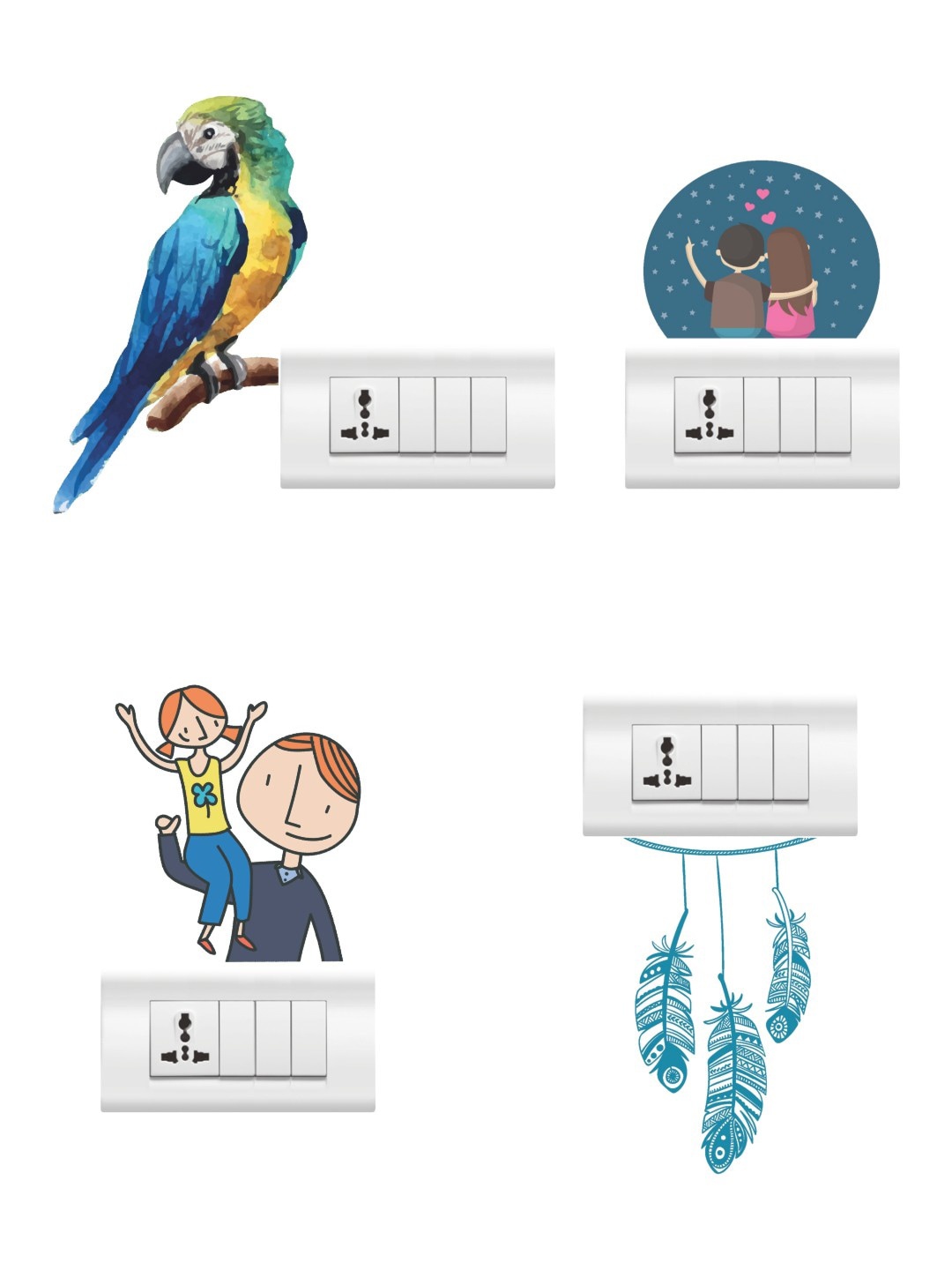 

rawpockets Multicolored Feather Combo Wall Stickers, Multi