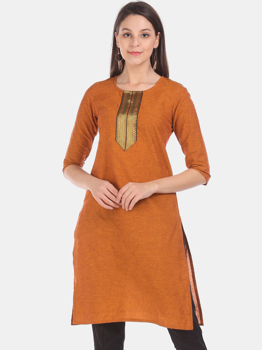 

Karigari Women Mustard Yellow Solid Straight Kurta
