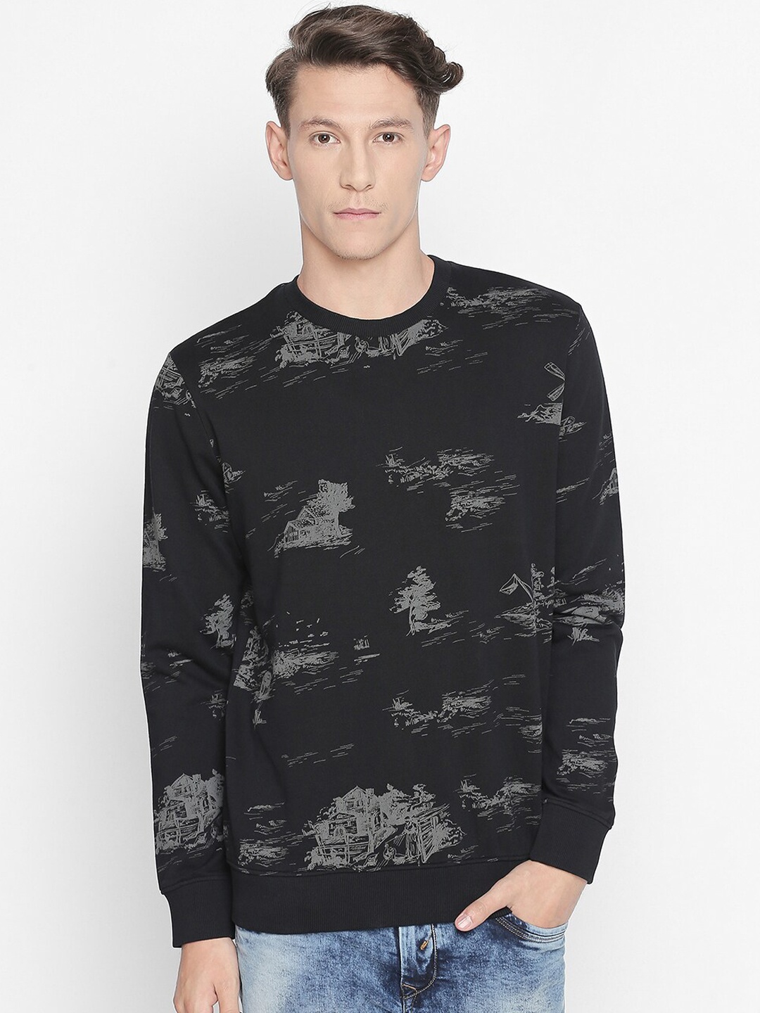 

Basics Men Black Printed Lightweight Bomber