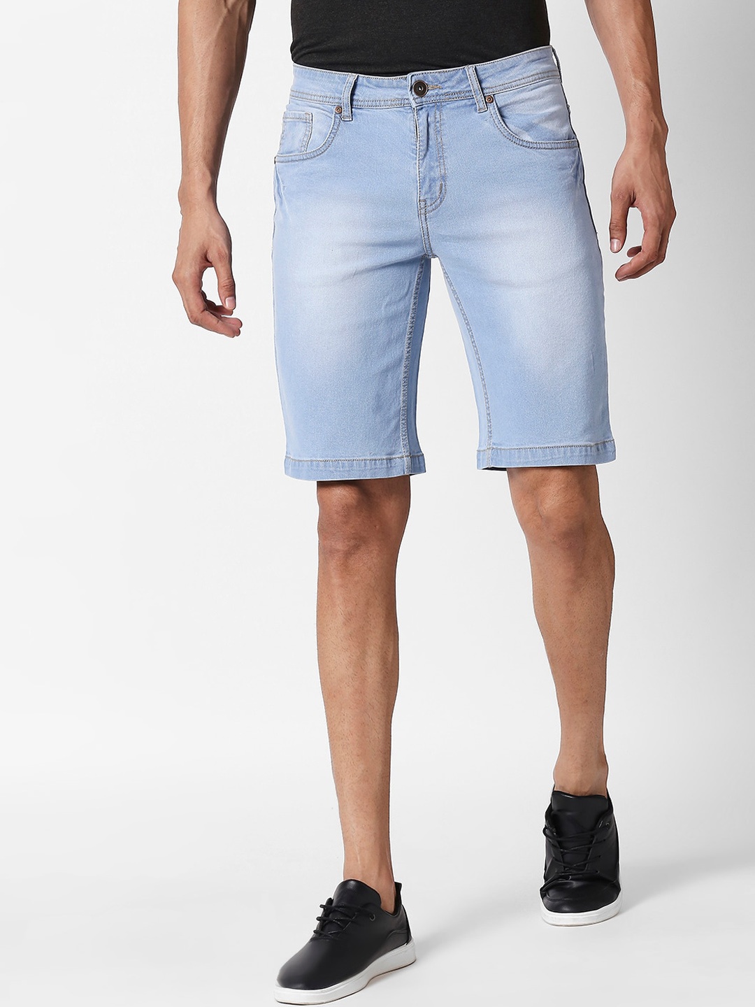 

High Star Men Plus Size Blue Washed Slim Fit Denim Shorts