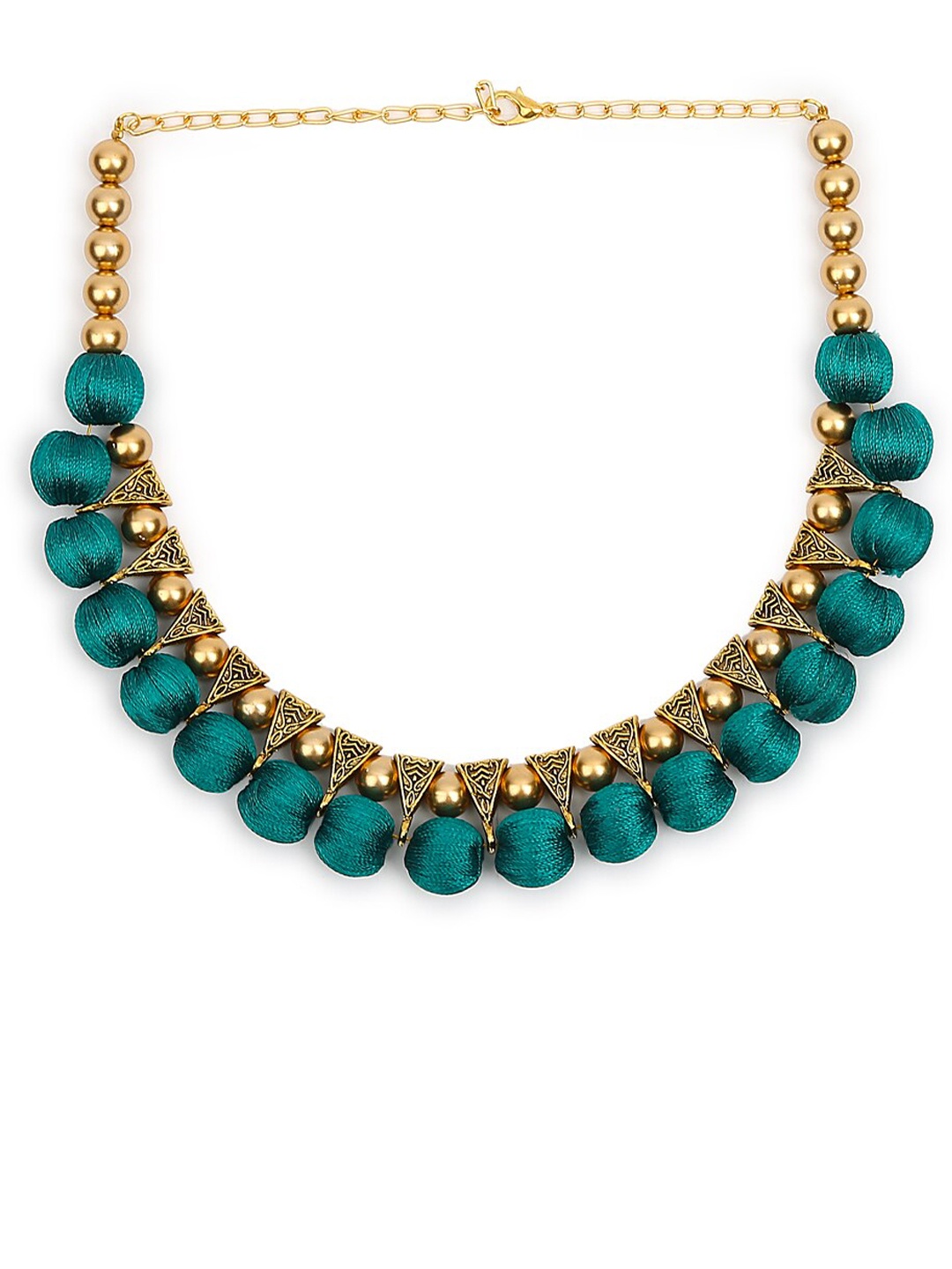 

AKSHARA Gold-Colored & Green Beaded Handcrafted Choker Necklace