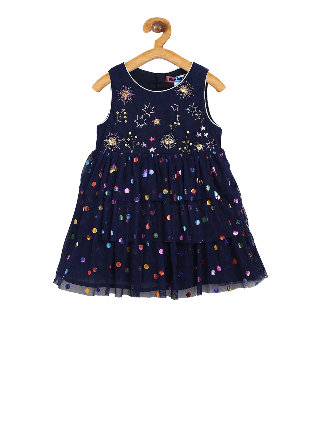 

Nauti Nati Girls Navy Blue Embroidered A-Line Dress