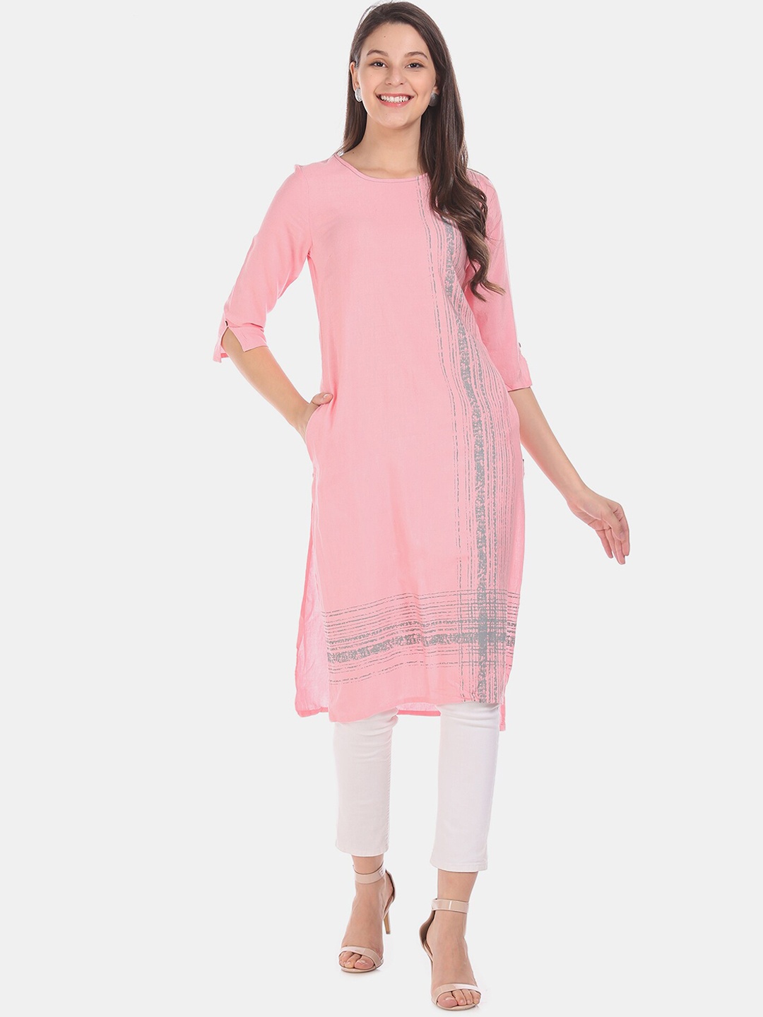 

Karigari Women Pink Striped A-Line Kurta